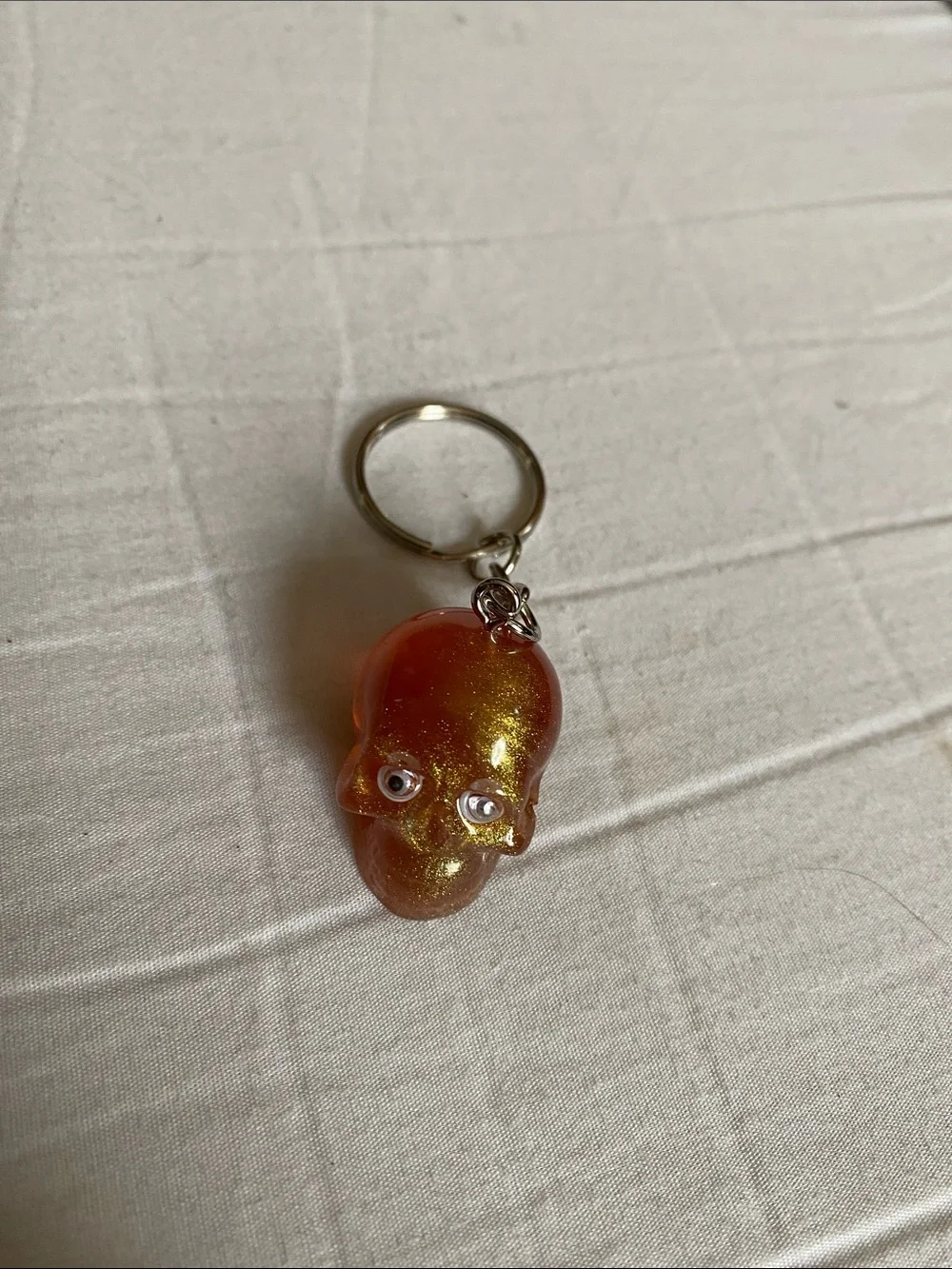 Gold-Orange Resin Skull Keychain Key & Card Holder